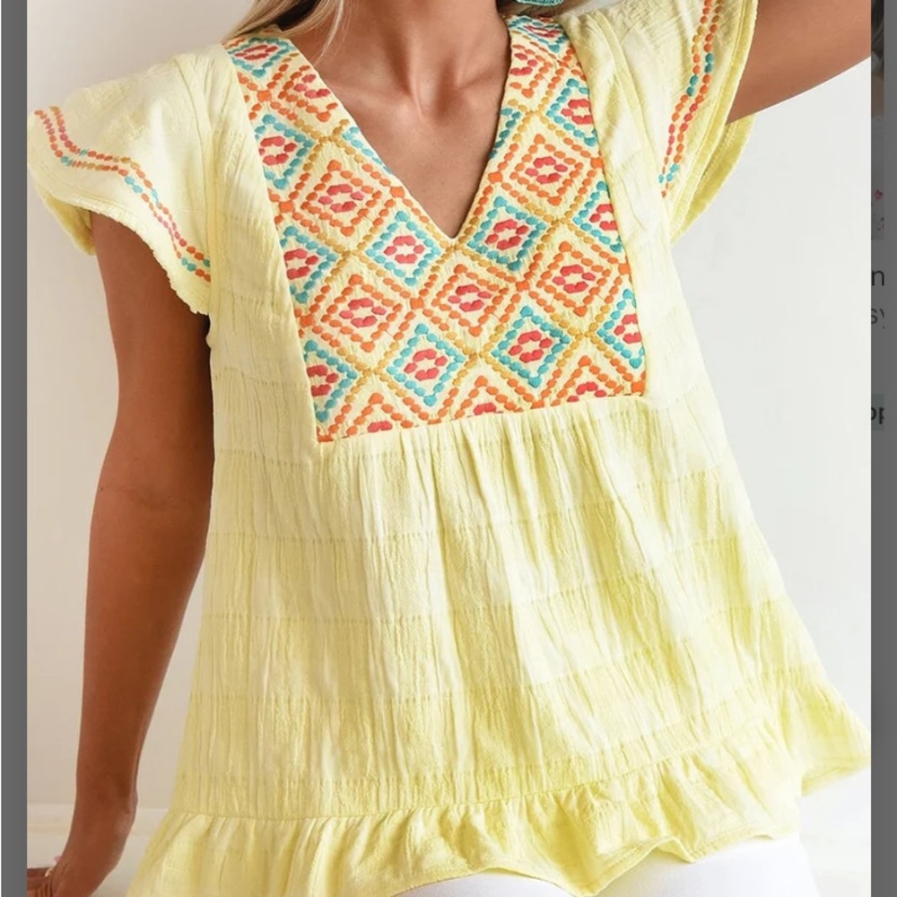 THML Lemon Blouse with Multicolor Embroidery